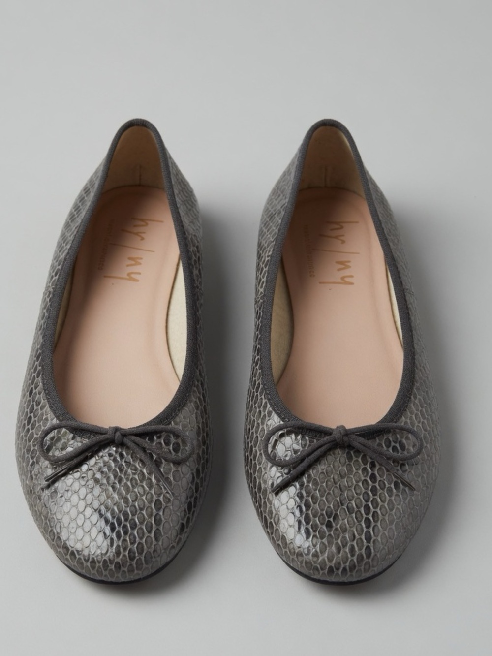 Grey Snakeskin-Texture Ballet Flats - Women's